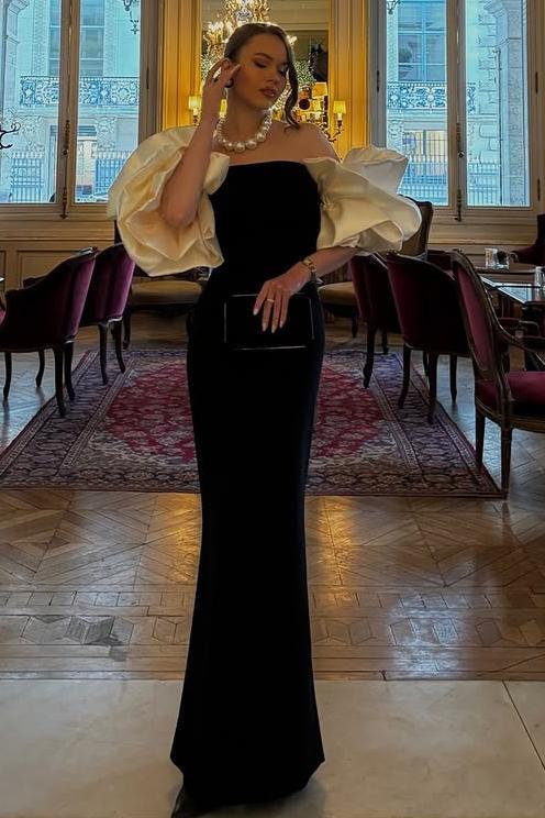 Lvs&Broner Strapless Bubble Sleeves Long Mermaid Prom Dress With Pleated