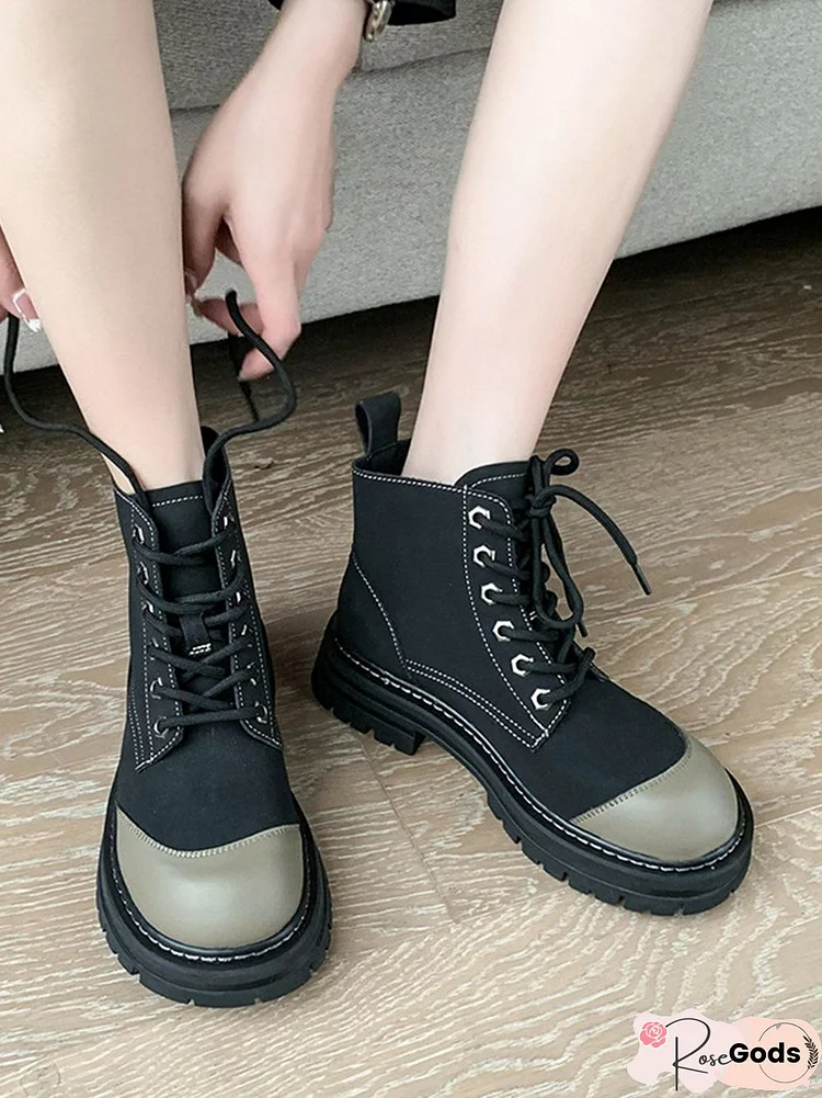 British Style Stitching Lace-Up Platform Boots