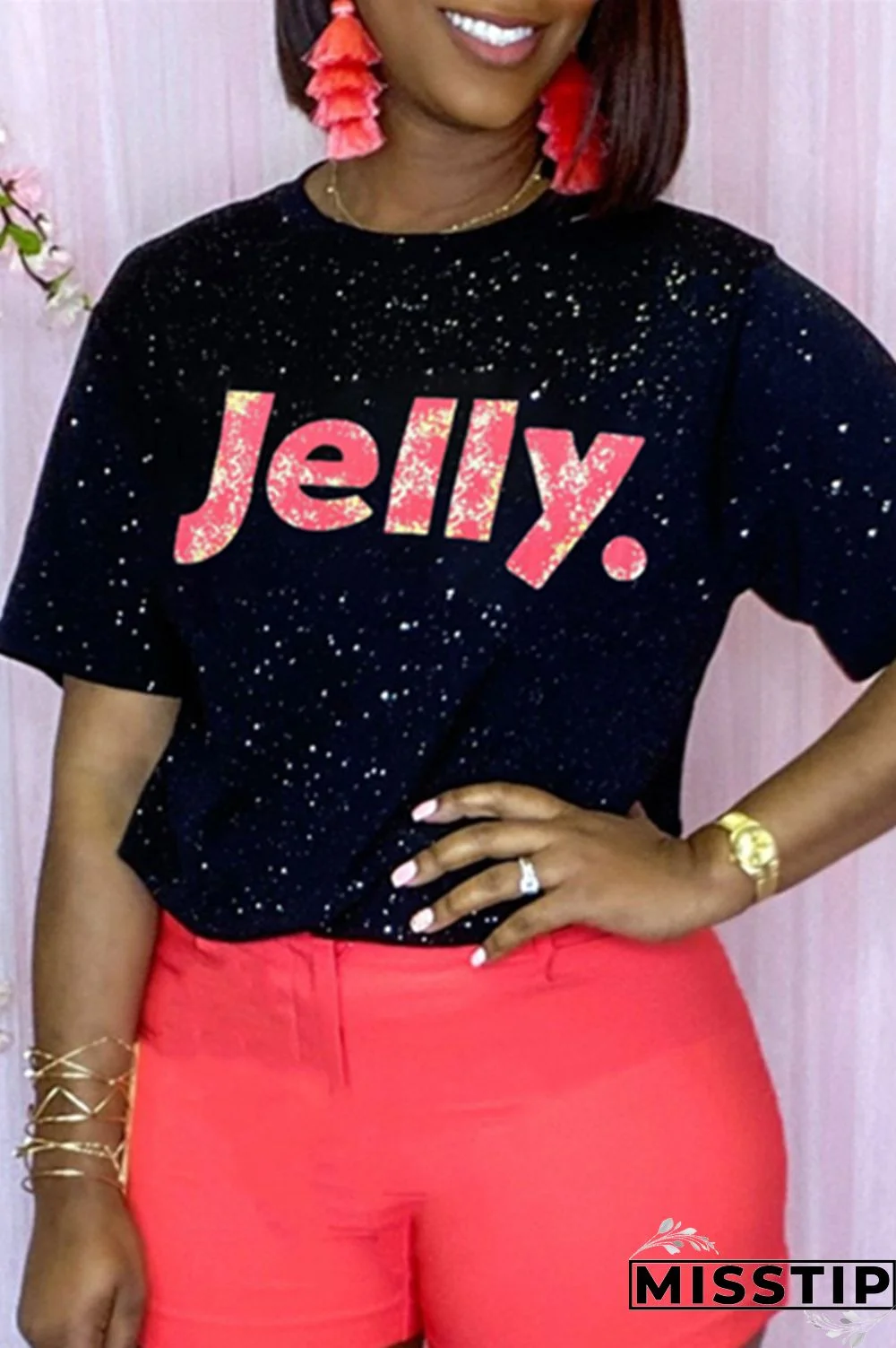 Black Fashion Casual Letter Print Basic O Neck T-Shirts