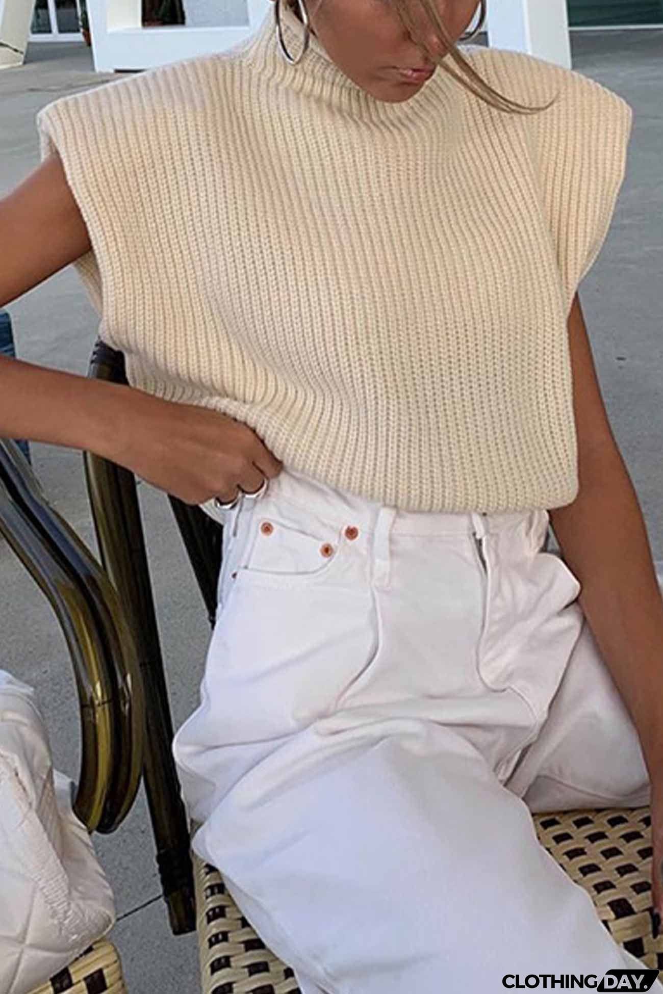 Solid Mock Neck Sleeveless Sweater