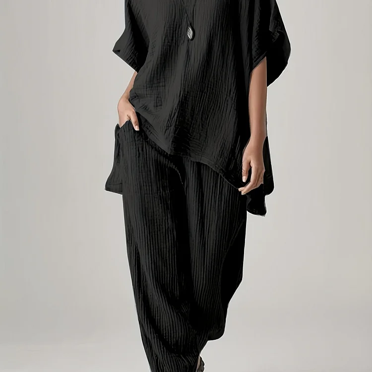Comfort-Fit Top and Wide-Leg Pants Set