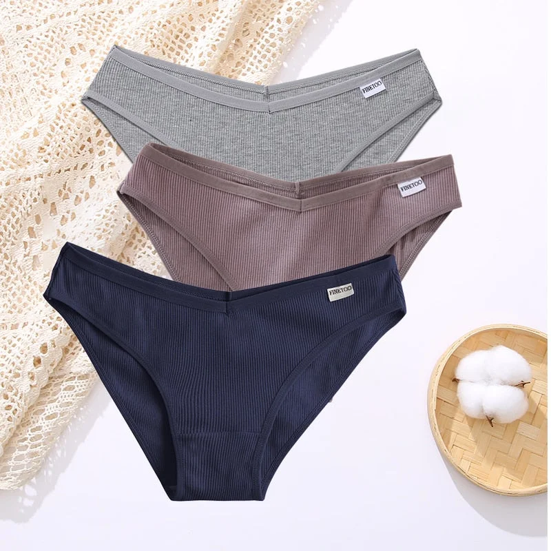 FINETOO 3PCS/Set Lingerie Sexy Women Cotton Panties Underwear Female Underpants 8 Solid Color Soft Woman Briefs Intimates M-XL