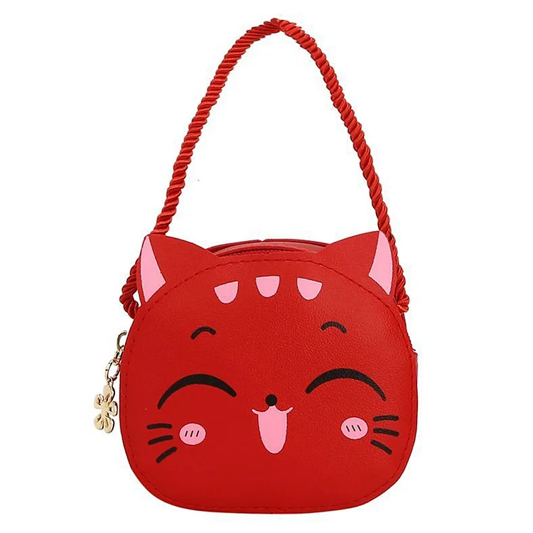 Girls Cute Sling Bag Casual Cat Mini Shoulder Bag Kids Daily Bags (Red)