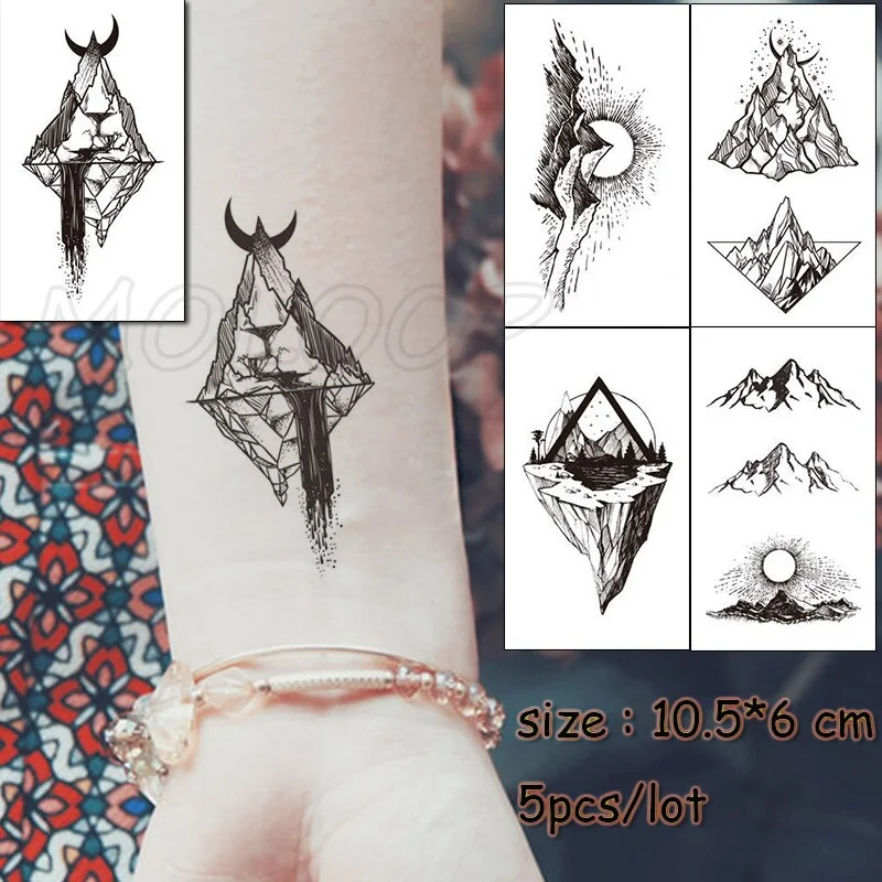 5 Pcs Temporary Tattoo Sticker Tree Bird Moon Sun Forest Waterproof Fake Tatto Water Transfer Tatoo Art for Kid Girl Woman Man