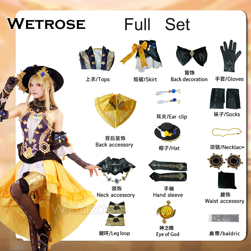 [Wetrose] In Stock Navia SR/SSR Genshin Impact Cosplay Costume Wig Rose Hat Full Set