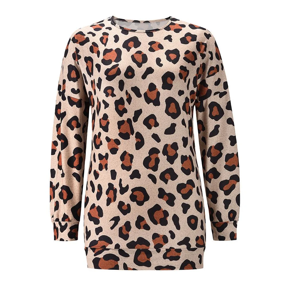 Women's Blouse Leopard Long Sleeve Round Neck Loose Knitted Sweater