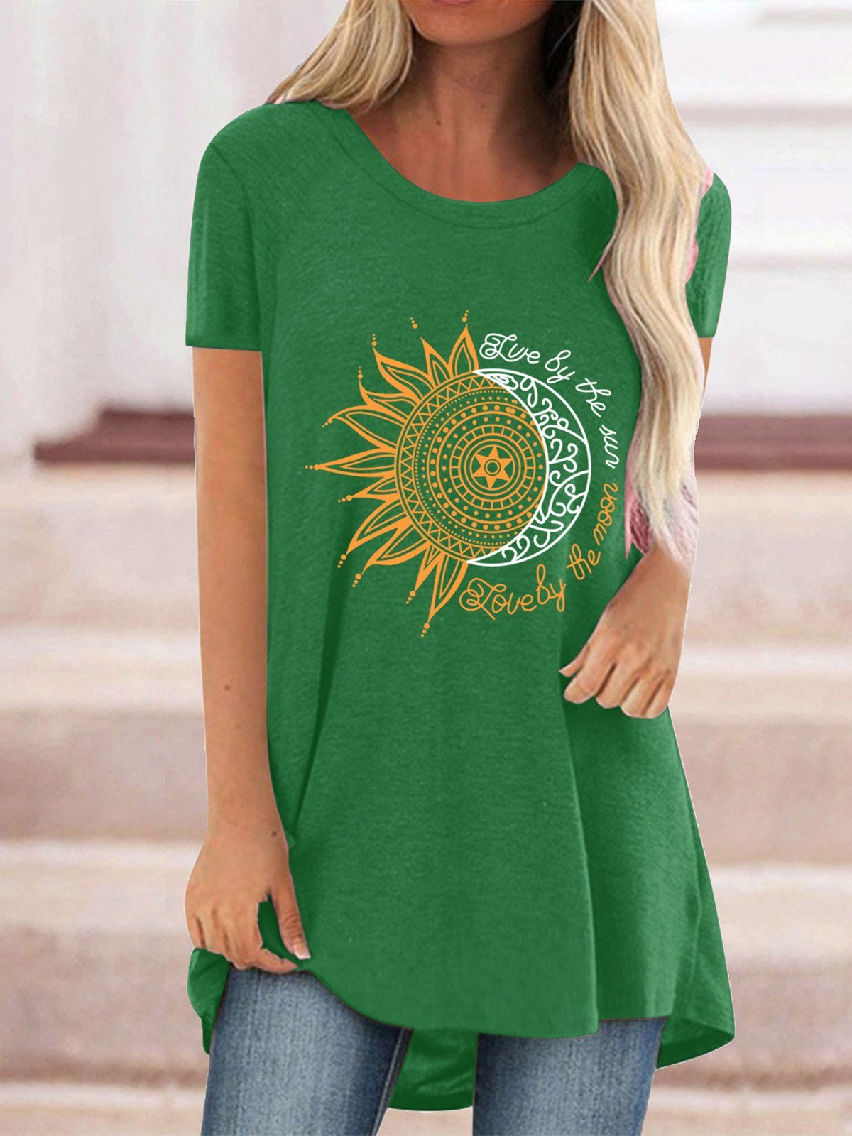 Women Half Sleeve V-neck Solid Color Dress