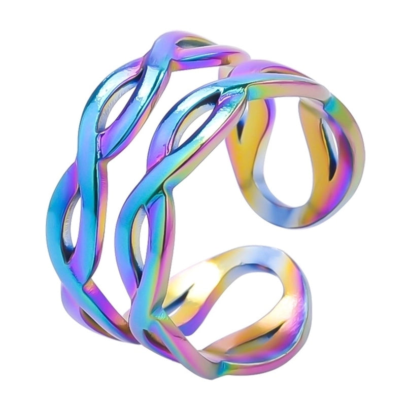 Casual Geometric 304 Stainless Steel 18K Gold Plated Enamel Open Rings