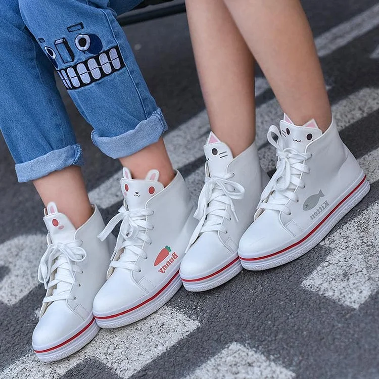 White/Pink kitty Printing Sneakers SP1711010
