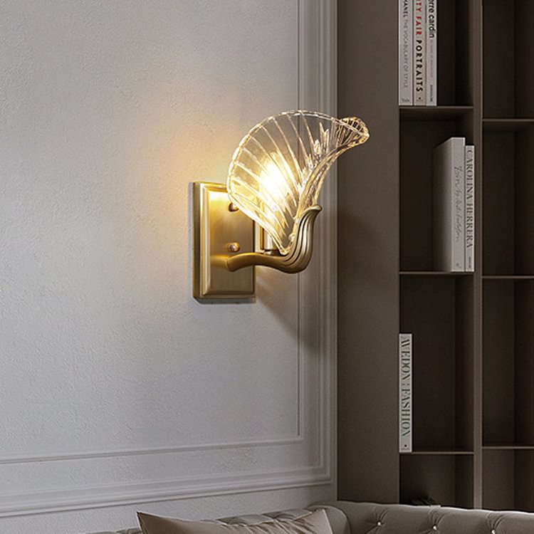 Gold 1/2 Lights Wall Lighting Retro Clear Prismatic Glass Leaf Wall Mount Light for Bedroom