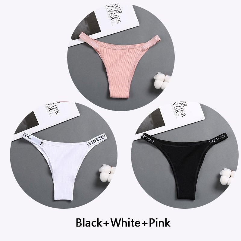 FINETOO 3Pcs/set Women Thongs Fashion Letter Cotton Panties M-XL Female Underpants Ladies Sexy Underwear Women Bikini Panty New