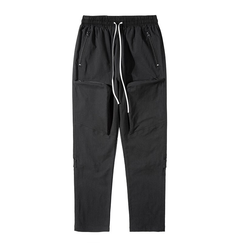 Knee Lace Up Multi-pockets Drawstring Casual Overalls Mens High Street Oversize Straight Cargo Pants Hip Hop Baggy Trousers
