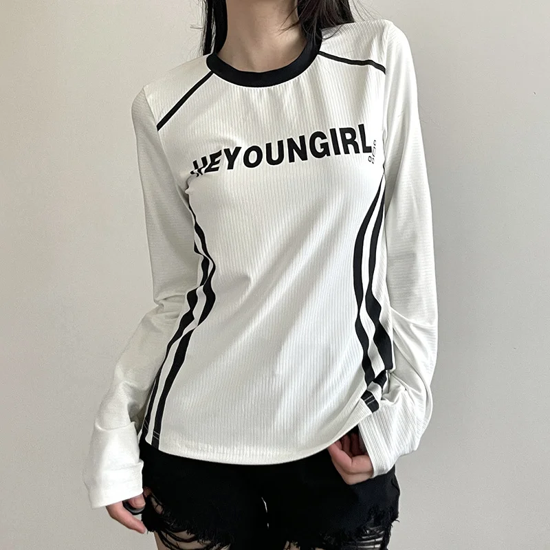 Athvotar Athvotar Spice Girl Wind Racing Suit Contrast Color Print T-Shirt Women's New Summer POLO Collar Button Slim Top