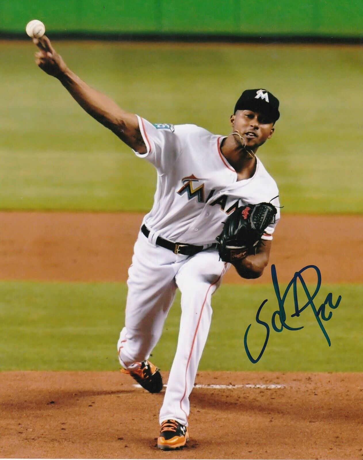 SANDY ALCANTARA MIAMI MARLINS ACTION SIGNED 8x10