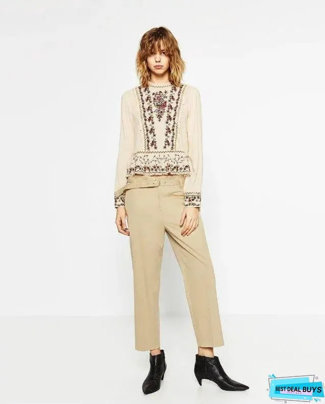 Embroidery Long Sleeve Casual T Shirt Blouse