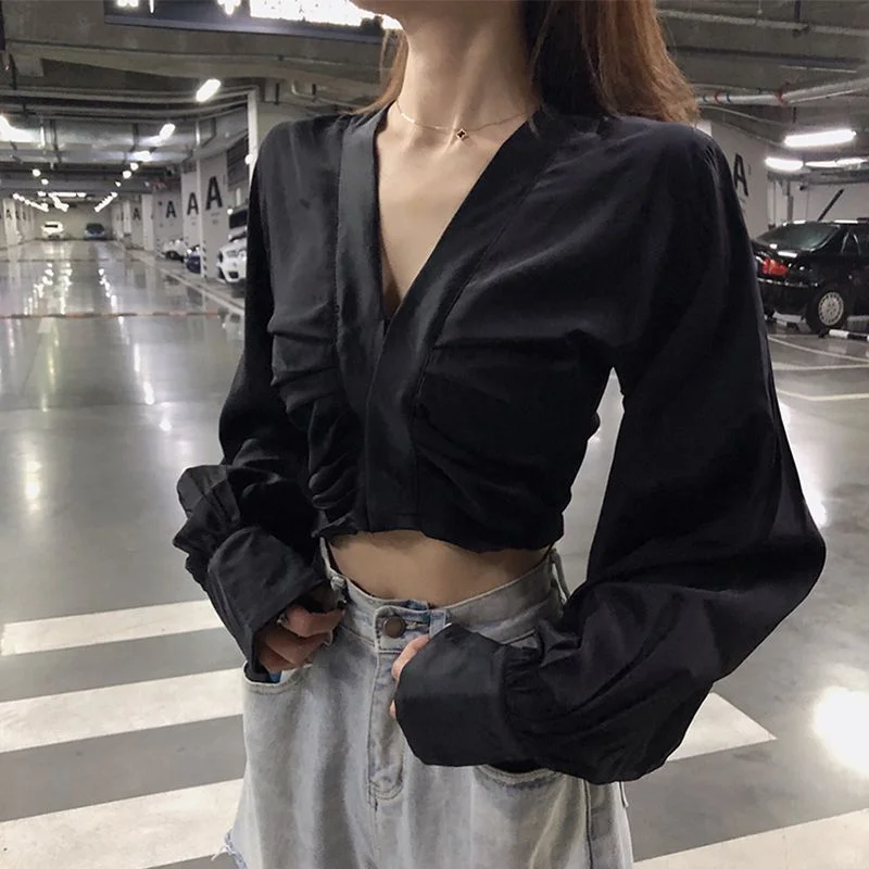 V-Neck Cropped Blouse YP2529