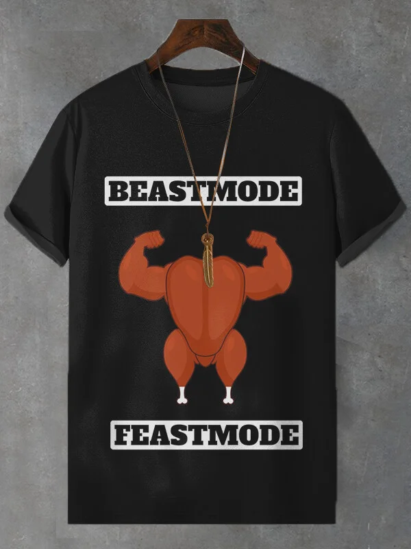 Men's Beastmode Then Feastmode Gym Art Print T-Shirt