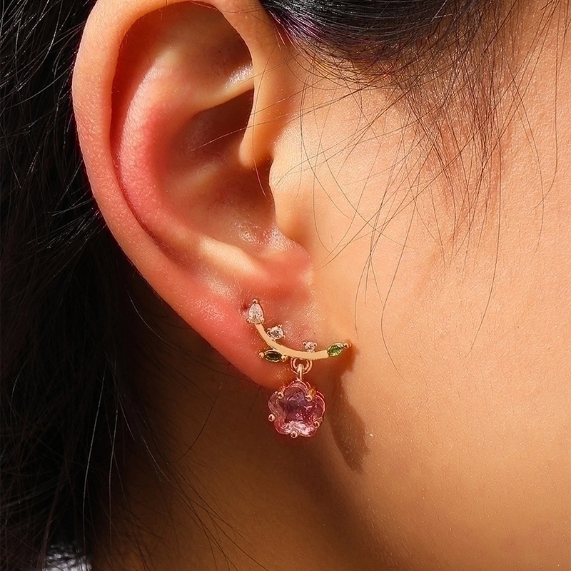 1 Pair Hawaiian Vacation Beach Flower Inlay Alloy Copper Zircon Drop Earrings Ear Studs