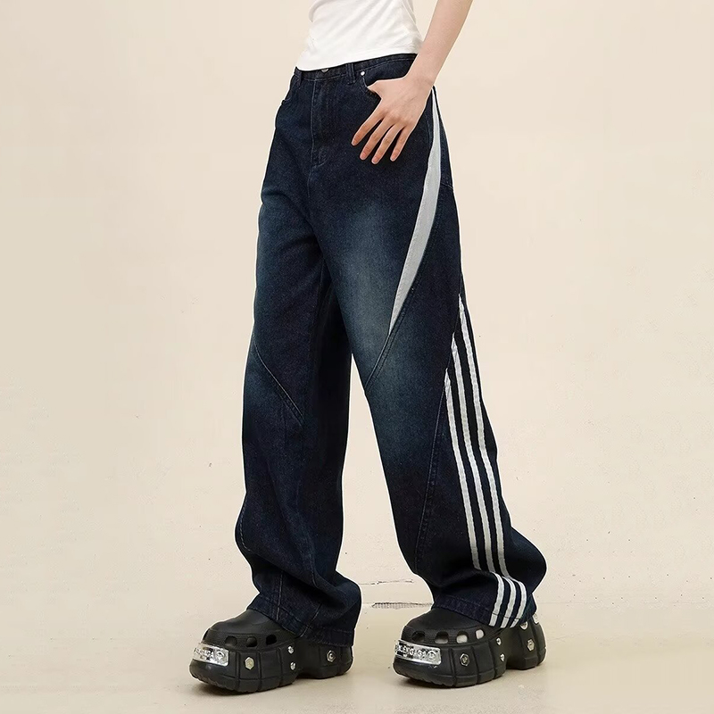 Sopula Unisex Men's American Retro Striped Patchwork Jeans - SOPULA
