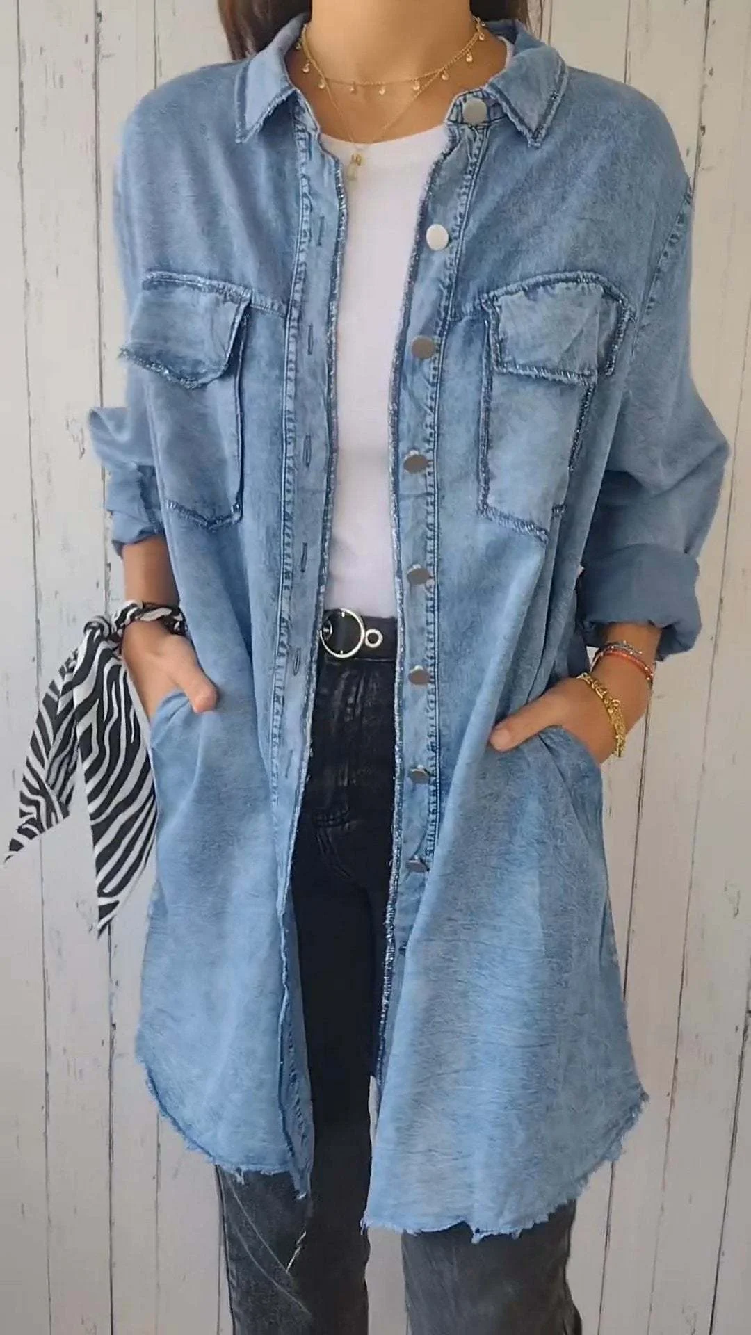Women's Lightweight Denim Shirt Top Casual Long Shirt Jacket