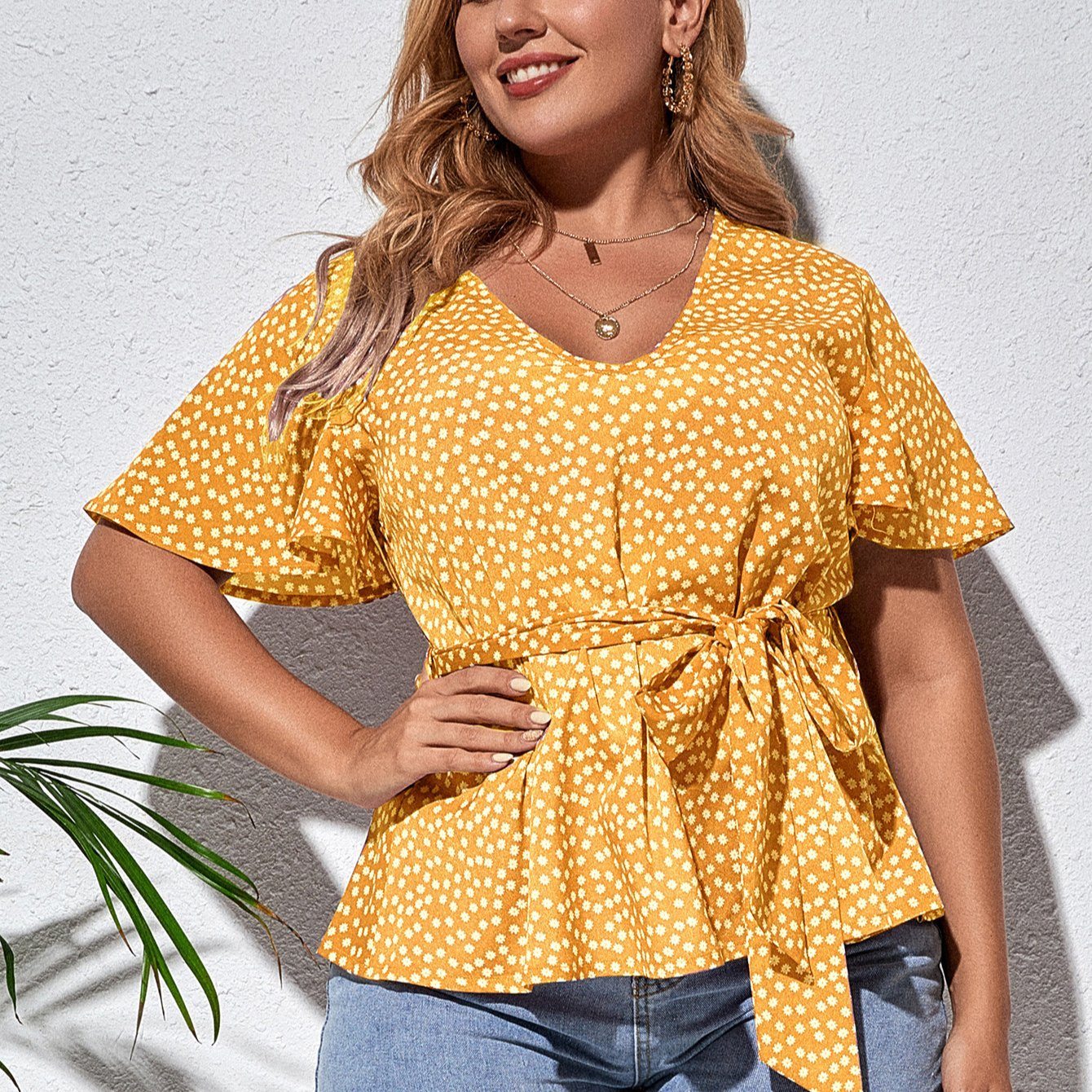  thdmladies Polka Dot Lace Up Short Sleeve thedmladies
