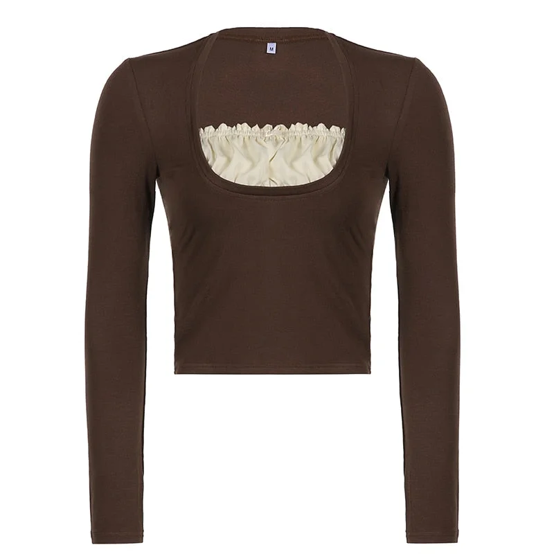 Rapcopter y2k Frill Crop Top Bow Cute T Shirt Patched Black Full Sleeve Pullovers Retro Grunge Fairycore Korean Tee Women Chic