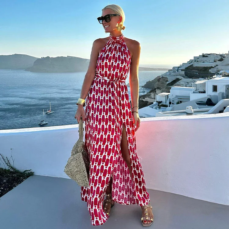 Halter Off Shoulder Printed Dress
