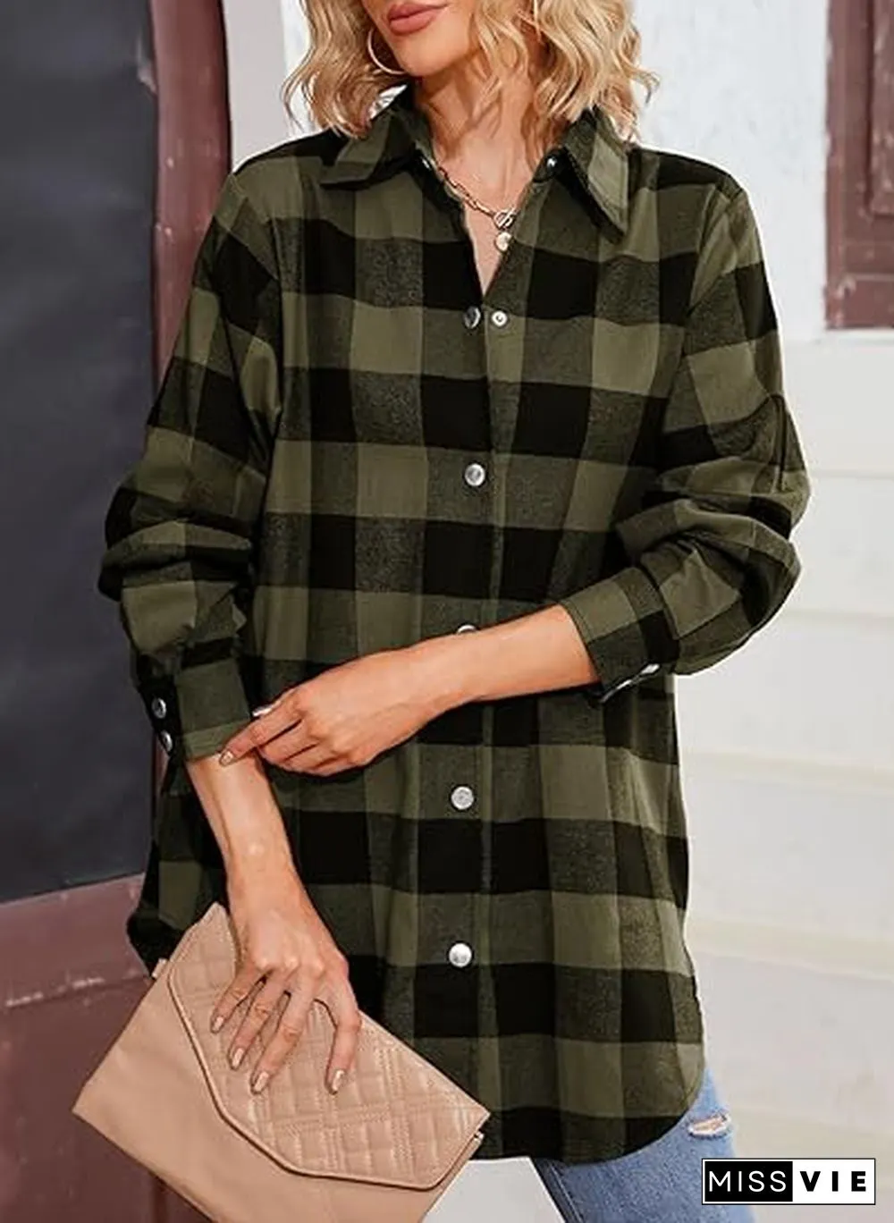 Popular Plaid Collared Outerwear