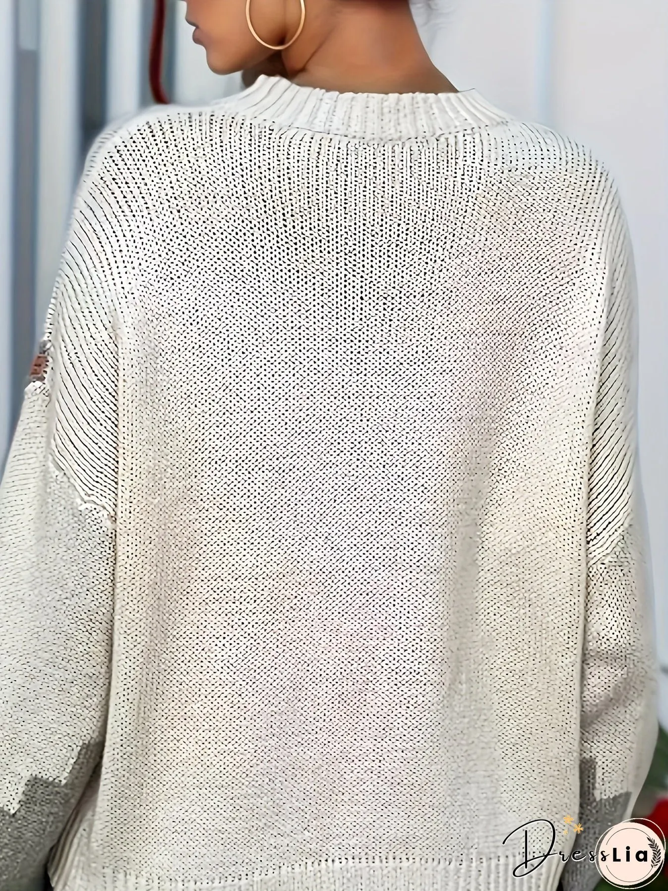 Color Block Crew Neck Sweater, Casual Long Sleeve Drop Shoulder Sweater, Women's Clothing