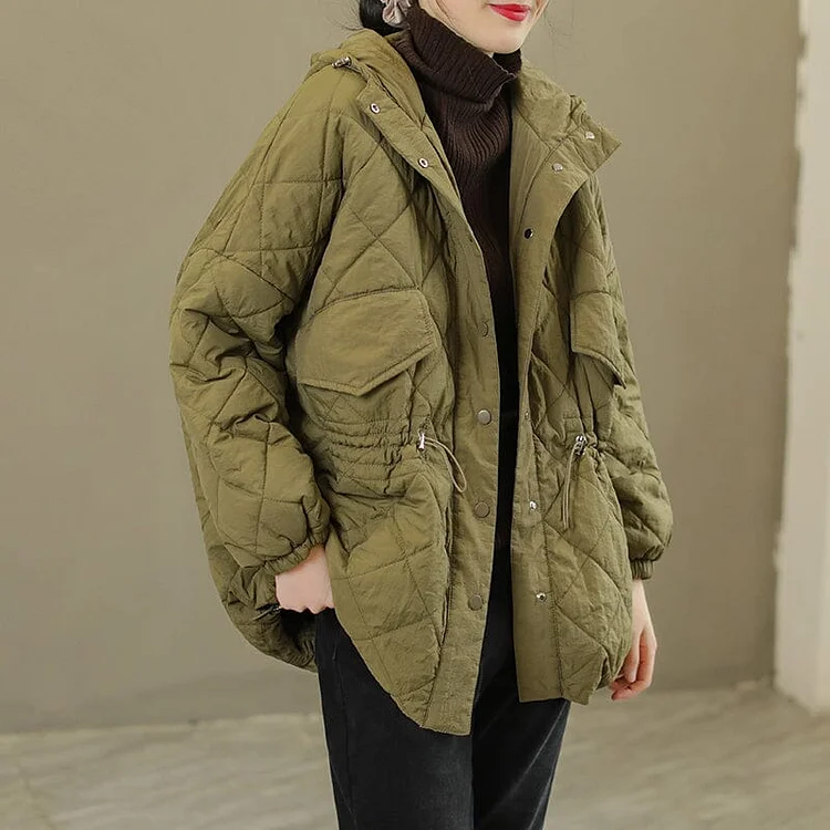 Winter Loose Retro Cotton Quilted Hooded Coat