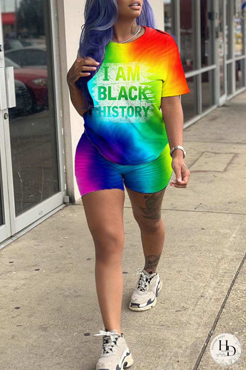 Multicolor Fashion Casual Gradual Change Letter Print Basic O Neck Short Sleeve Two Pieces