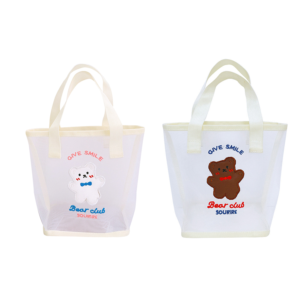 

Mesh Beach Bag Bow Tie Bear Embroidery Travel Shopping Makeup Storage Tote, Brown, 501 Original