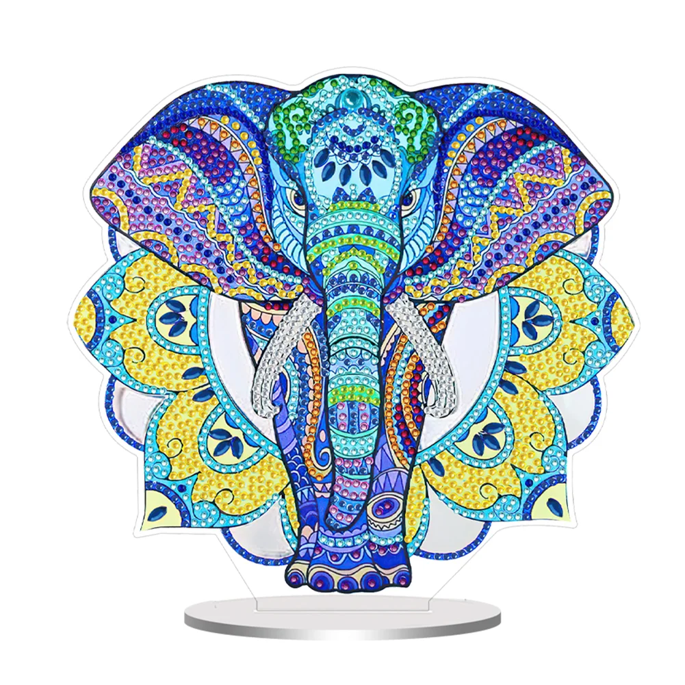 DIY Mandala Elephant PVC Round Special Shaped Diamond Art Desktop Decor