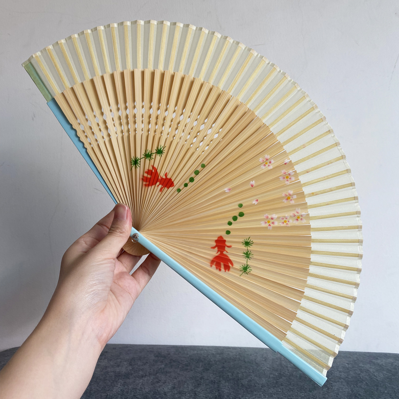 Cherry Blossom Fan: Exquisite Japanese Hand Fan with Silk Kimono-inspired Painting and Chinese Hanfu-style Bathrobe