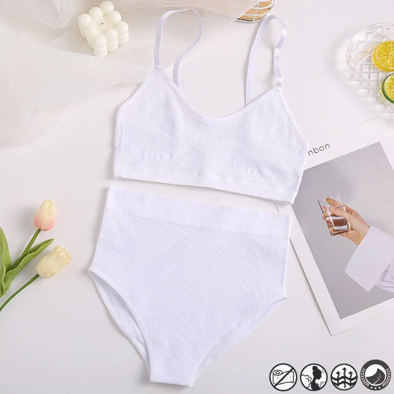 Women Sexy Underwear Seamless Bra Set High Waist Panties Female Bralette Lingerie Fitness Crop Top Simple Active Girls Sport Bra