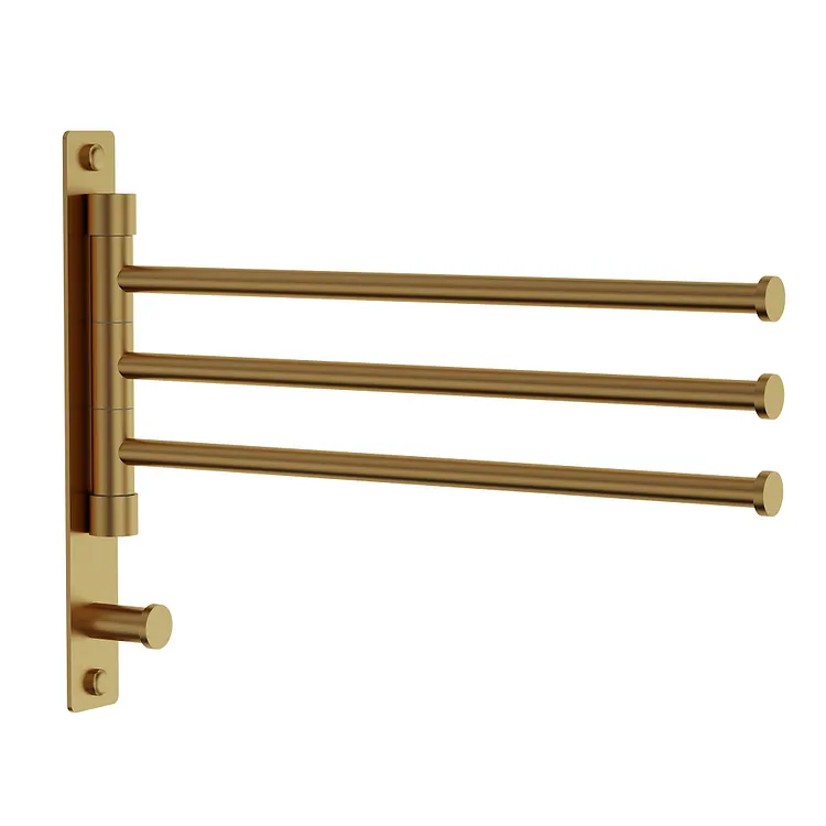 EVERSTEIN 12.5" Swivel Towel Rack with 3 Swing Arms and Bottom Hook Brushed Gold 