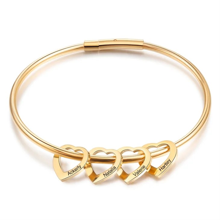Bangle Bracelet with Custom Heart Pendants in 18K Gold Plating lanc&love