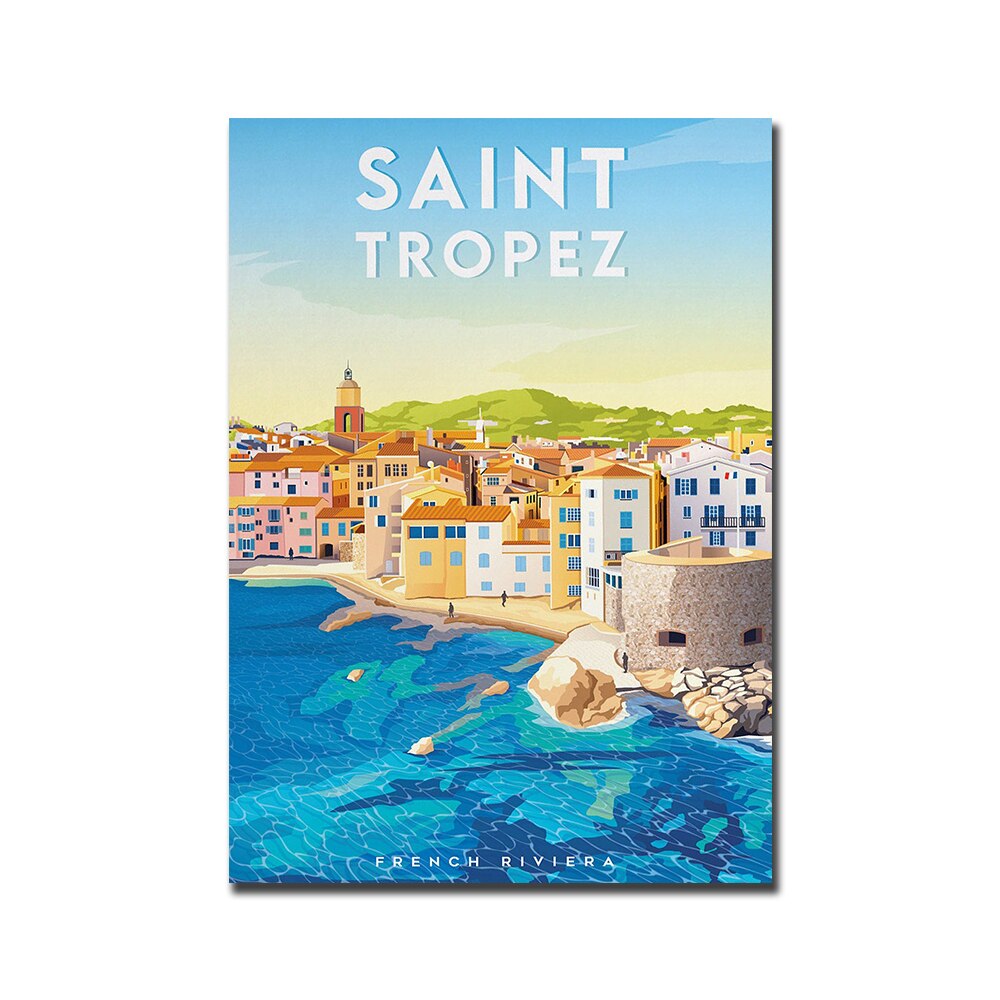 Saint Tropez France Travel Canvas Painting Alpes Maritimes Riviera Sea View Pictures Print And Poster For Room Decoration Gifts