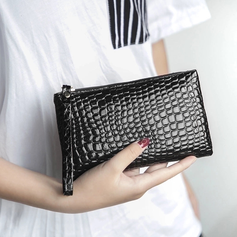Women’s Mini Summer Pu Leather Solid Color Crocodile Fashion Square Zipper Clutch Bag