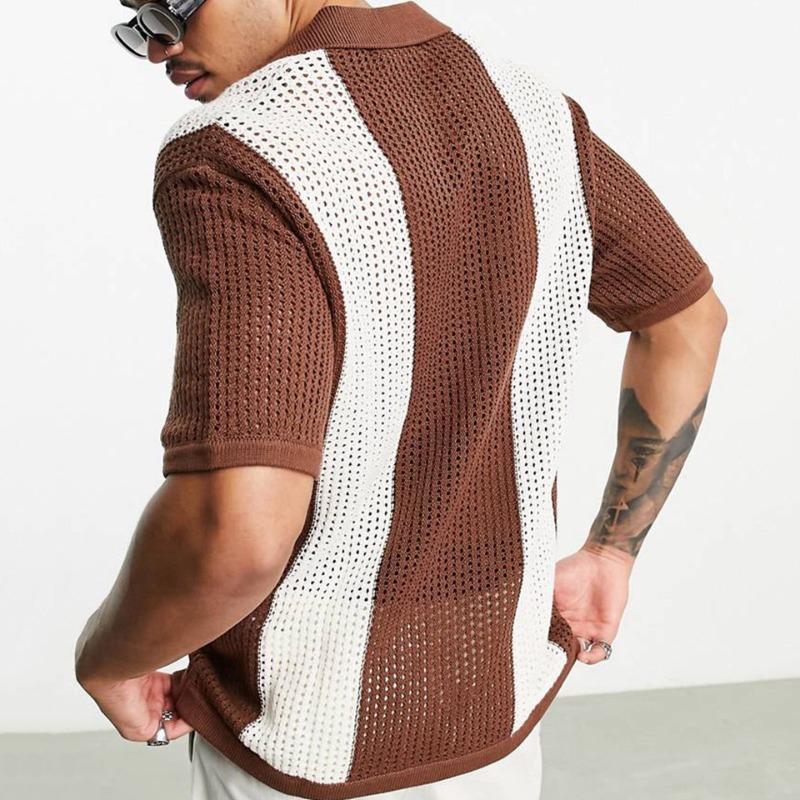 Summer Men's Hollow-Out Crochet Knit Breathable Casual Polo Shirt | ARKGET