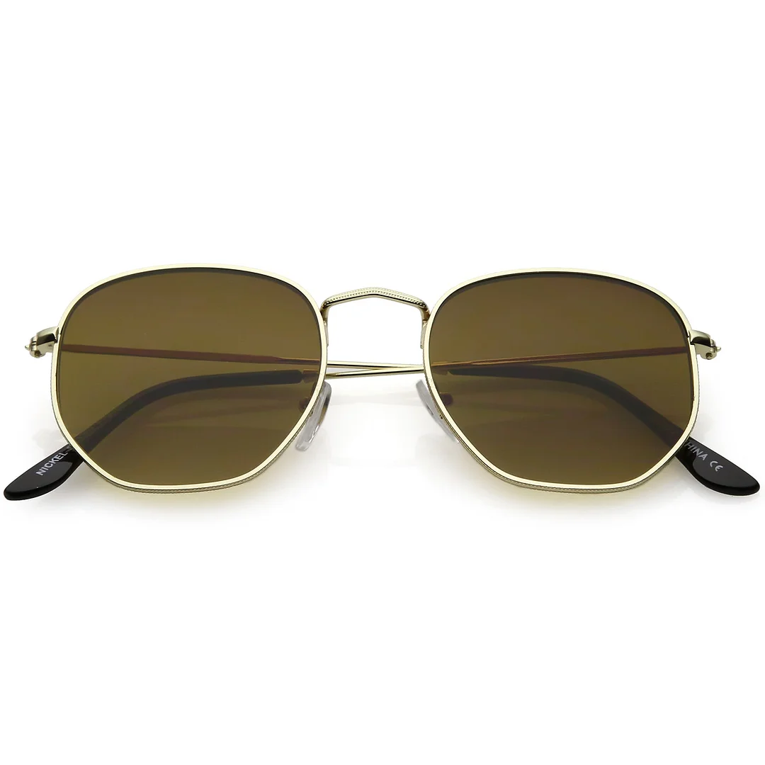 Modern Metal Geometric glasses Slim Arms Neutral Flat Lens 51mm