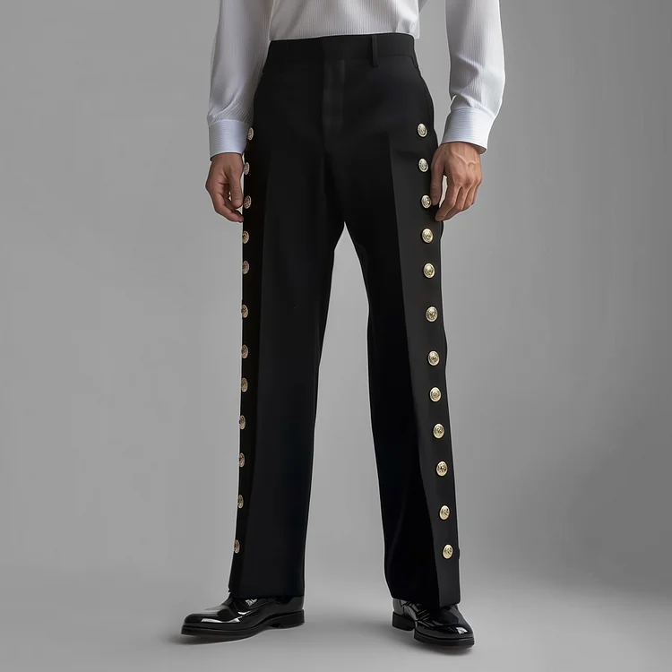 Okaywear Side Metal Button Single Pleated Straight Pants Okaywear