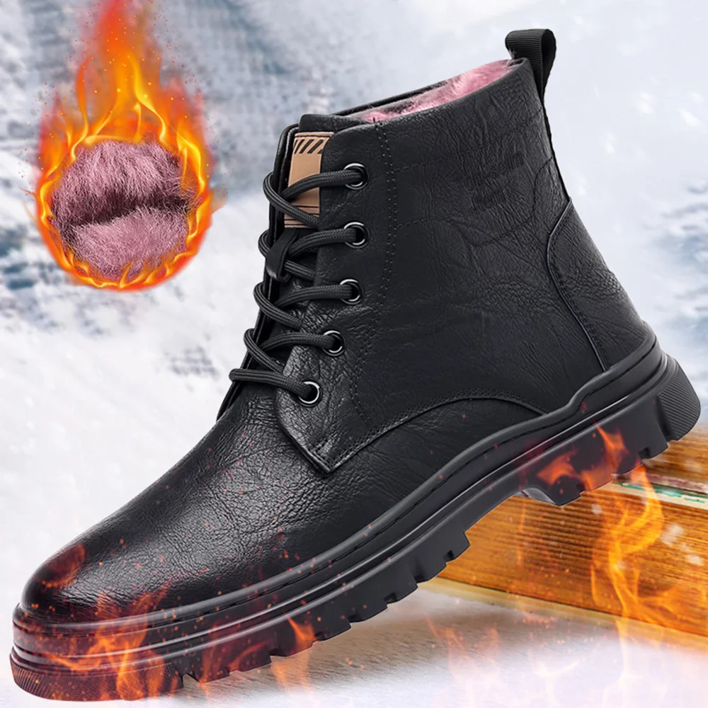 Men's Outdoor Fleece Warm Shoes Leather Boots Snow Boots Work Boots Martin Boots