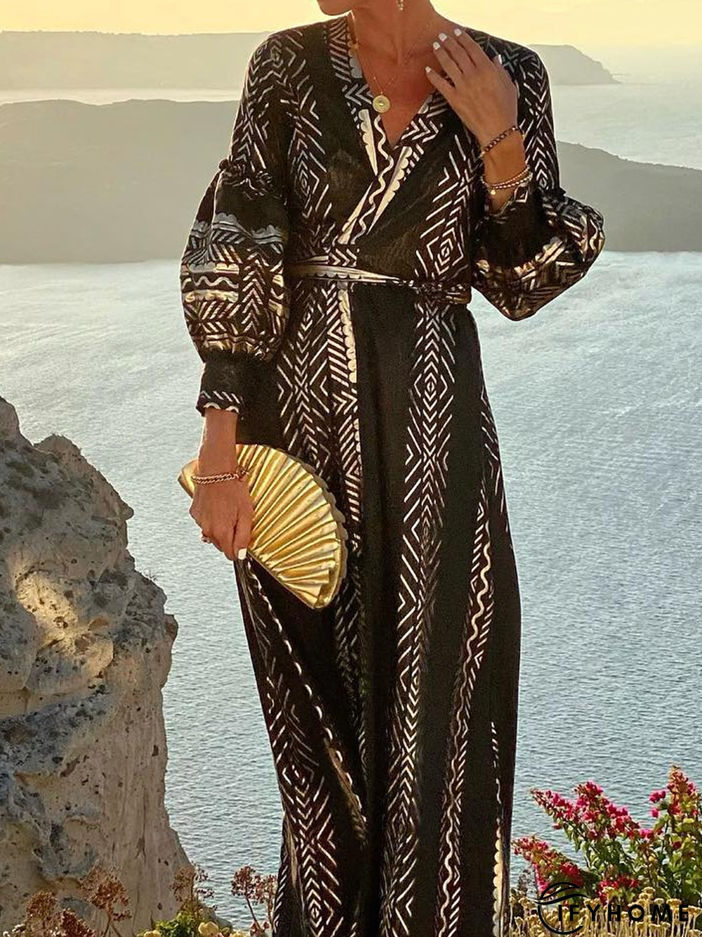 V Neck Ethnic Vacation Dress | IFYHOME