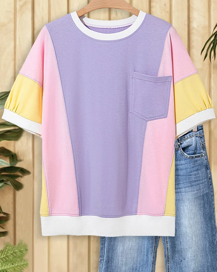 Color Block Round Neck Relaxed Shirt