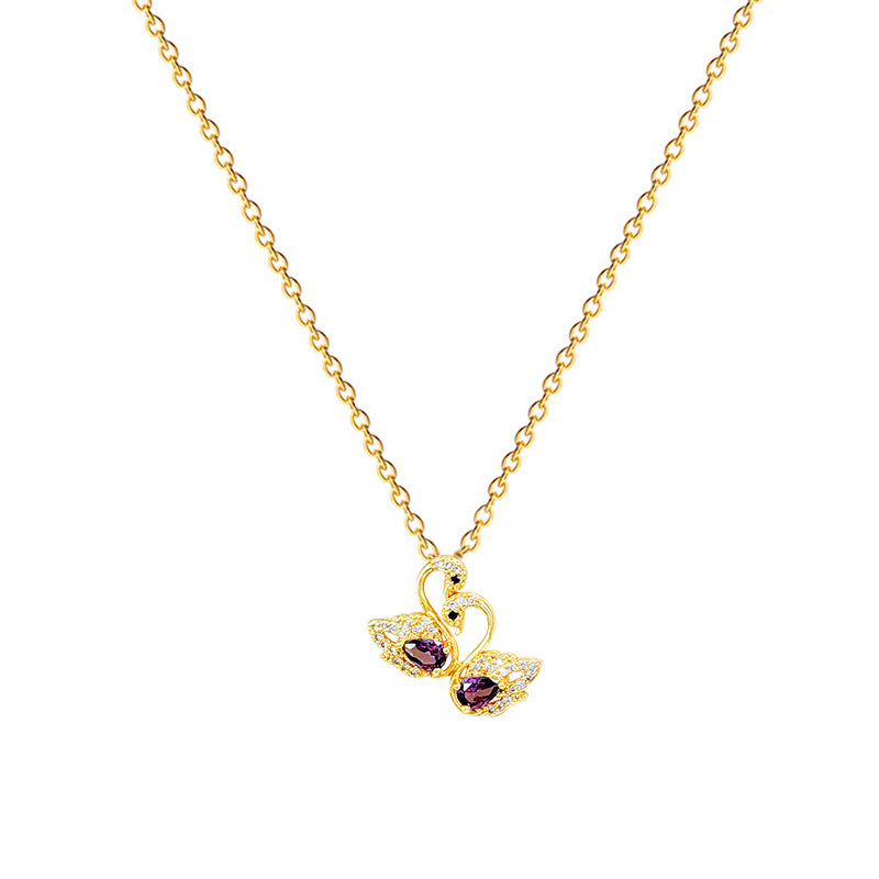 Swan And Mandarin Duck Playing In Water Full Of Diamonds Gorgeous Full Of Diamonds Necklace Women’S All-Match Clavicle Chain Titanium Steel