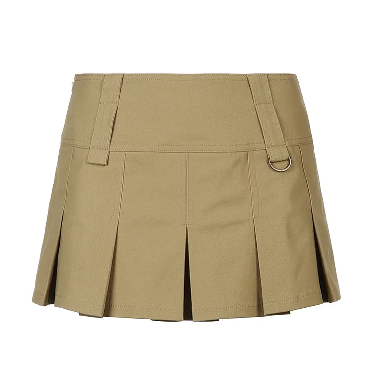 Rapcopter y2k Khaki Denim Skirts Vintage Low Waisted Pleated Jeans Skirts Women Prepply Cute Korean Short Skirts Summer Sporty