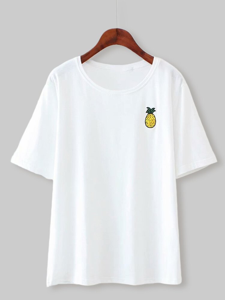 Pineapple Embroidery Short Sleeve T shirt For Women P1668327