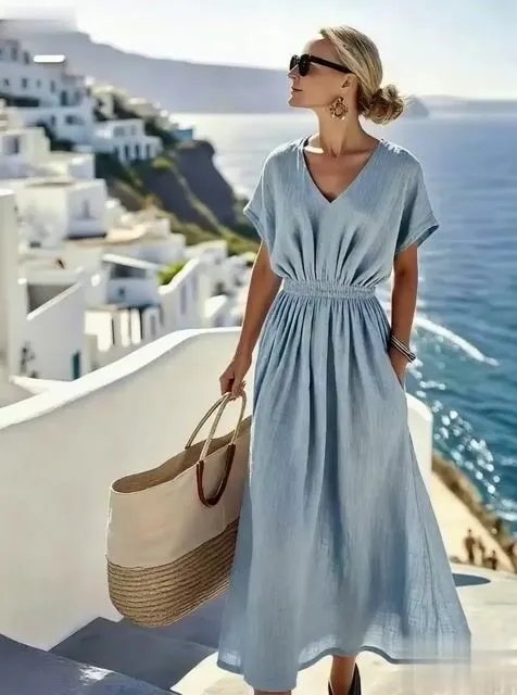 Women'S Solid Color Pleated Dress 