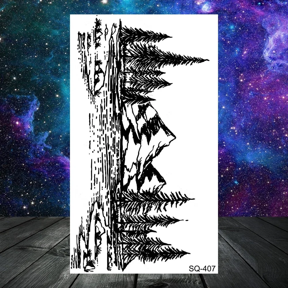 3D Geometry Mountain Sea Temporary Tattoos For Women Adult Men Kids Girl Sun Forest Eyes Fake Tattoo Neck Arm Hands Small Tatoos